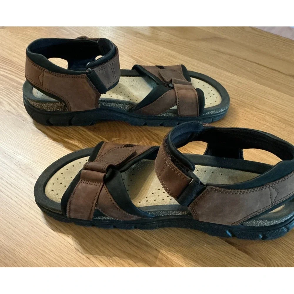 Ecco Men's Leather Sandals Size 45 Brown Cork Footbed Comfort‎ Walking